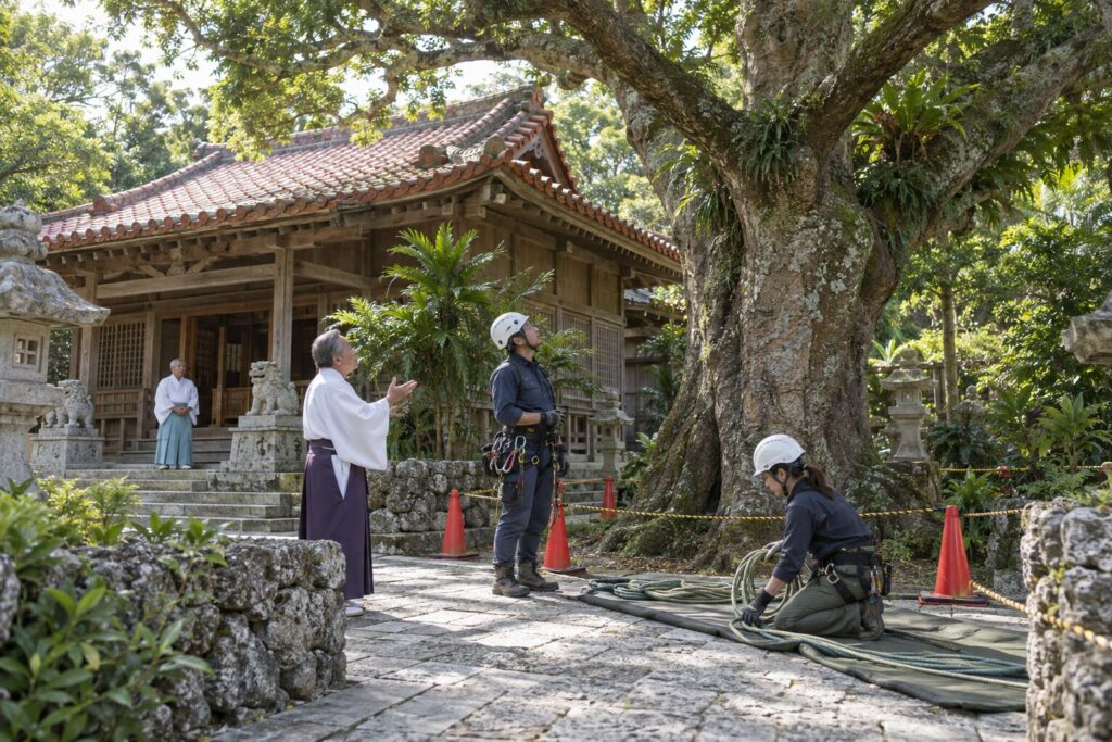 お寺・神社の敷地の大木を伐採するには？配慮と安全確保の進め方